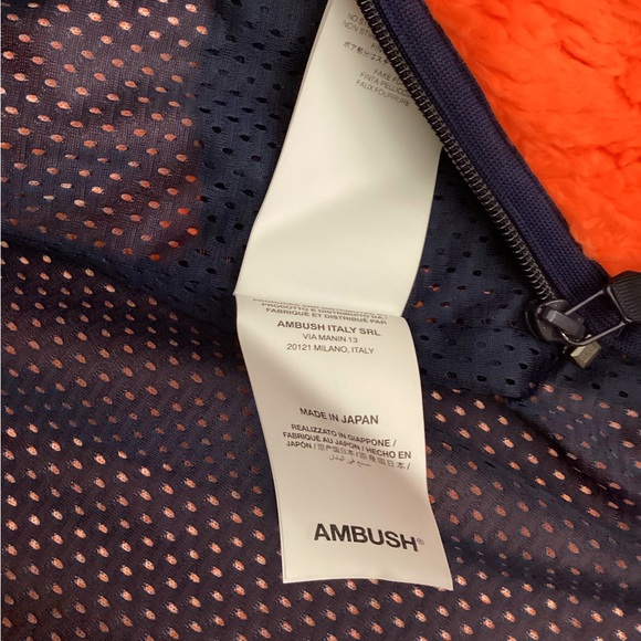 NWT AMBUSH logo-print fleece Sherpa jacket in Orange & Navy Size S - Picture 16 of 16